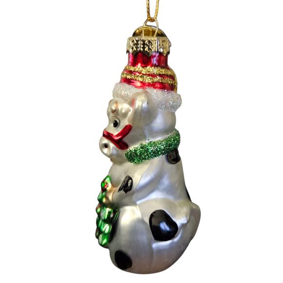 Christopher Radko Christmas Cow Ornament 3.5" Glass Poland Handcrafted - Picture 2 of 6